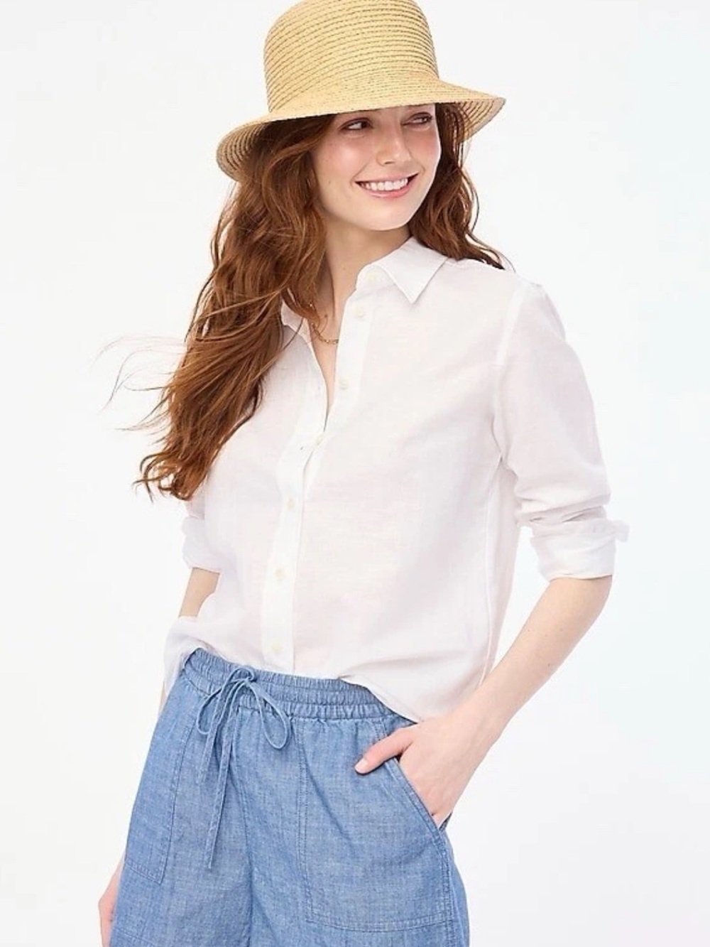 J. Crew Factory Linen-blend button-up shirt - White